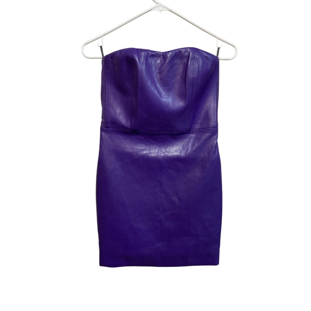Generation Love Yazin‎ Vegan Leather Mini Dress XS Purple Strapless NWT $359